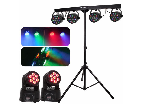 DIV Suporte c/ 4 Projetores PAR 48 LEDs e 2 Moving Head RGBW DIV Suporte c/ 4 Projetores PAR 48 LEDs e 2 Moving Head RGBW